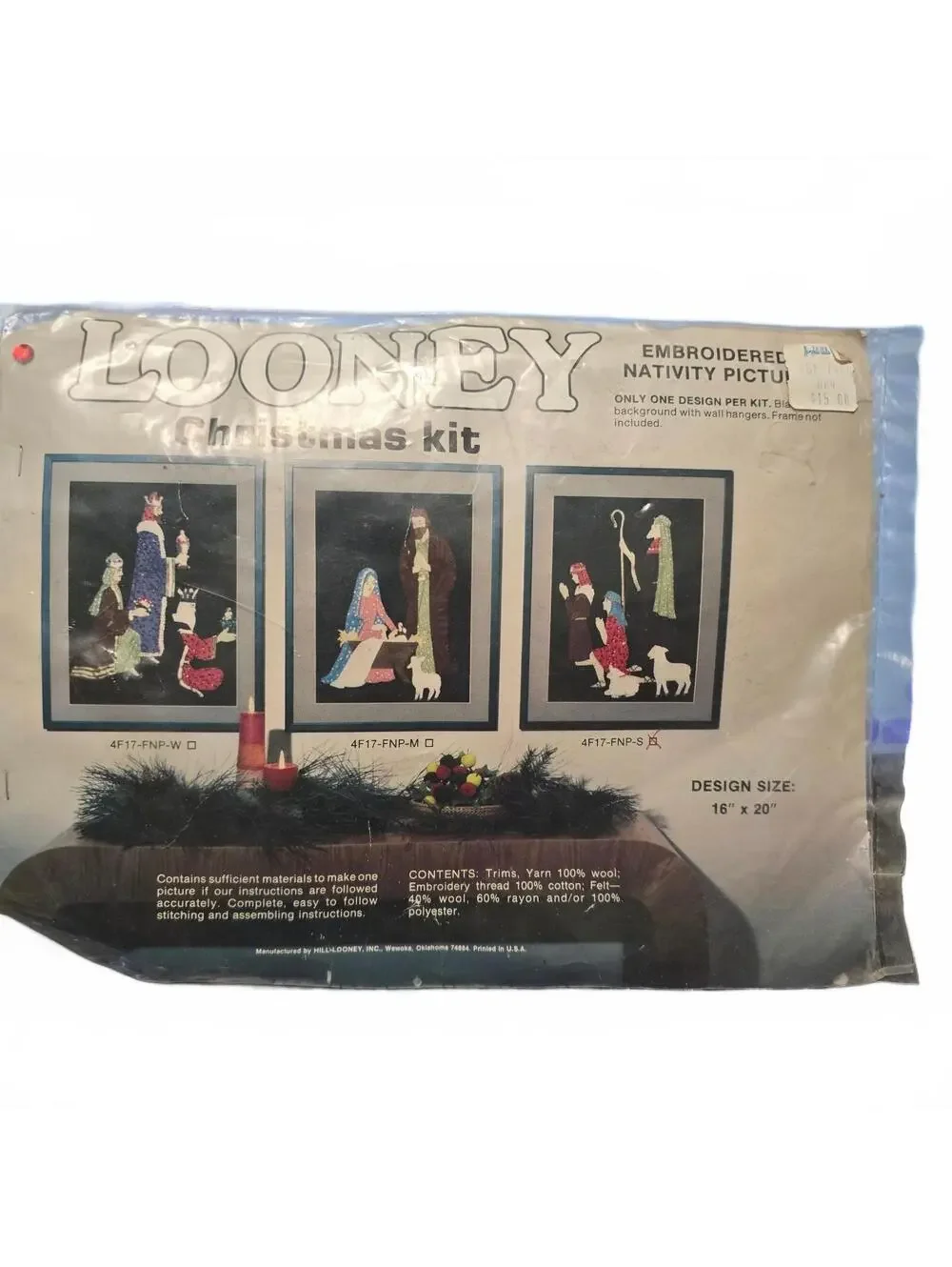 Vtg Looney Embroidered Nativity Picture Kit 4F17 - FNP-S Shepards 16 X 20 sealed